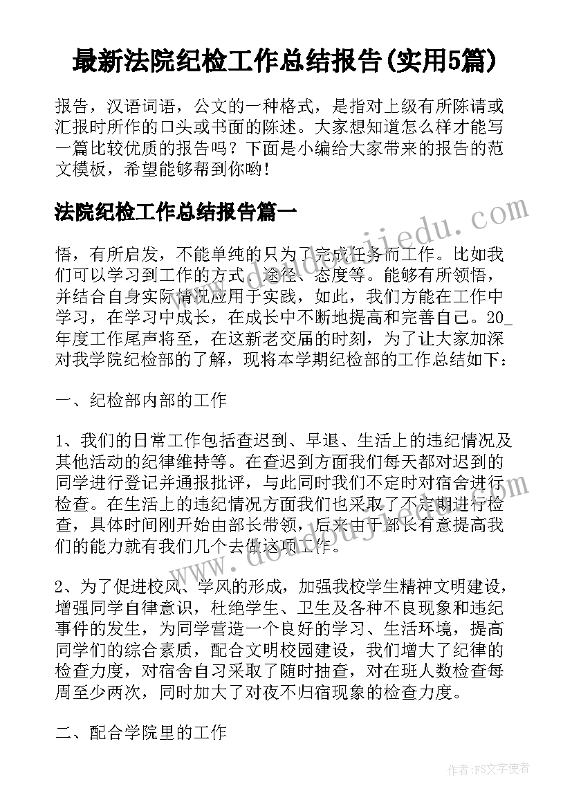 最新法院纪检工作总结报告(实用5篇)