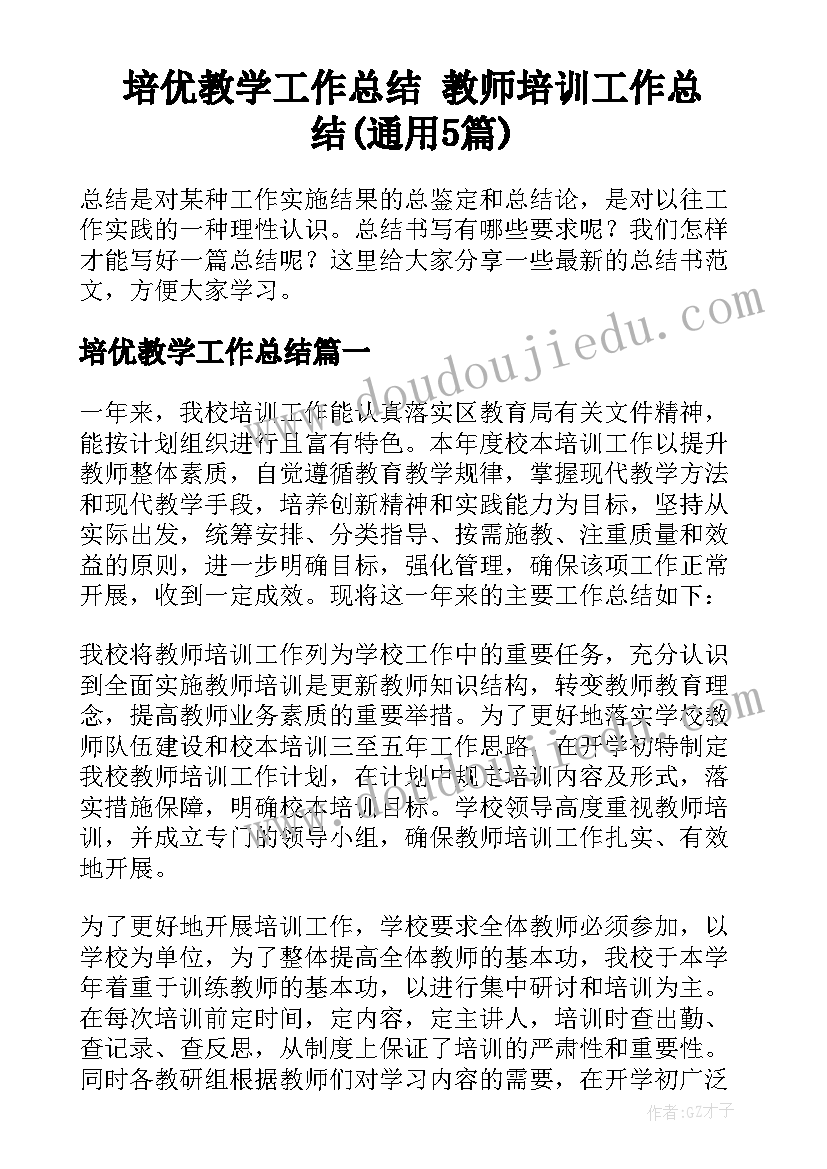 培优教学工作总结 教师培训工作总结(通用5篇)