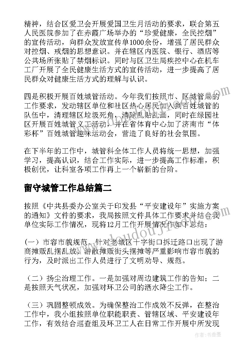 留守城管工作总结(模板6篇)