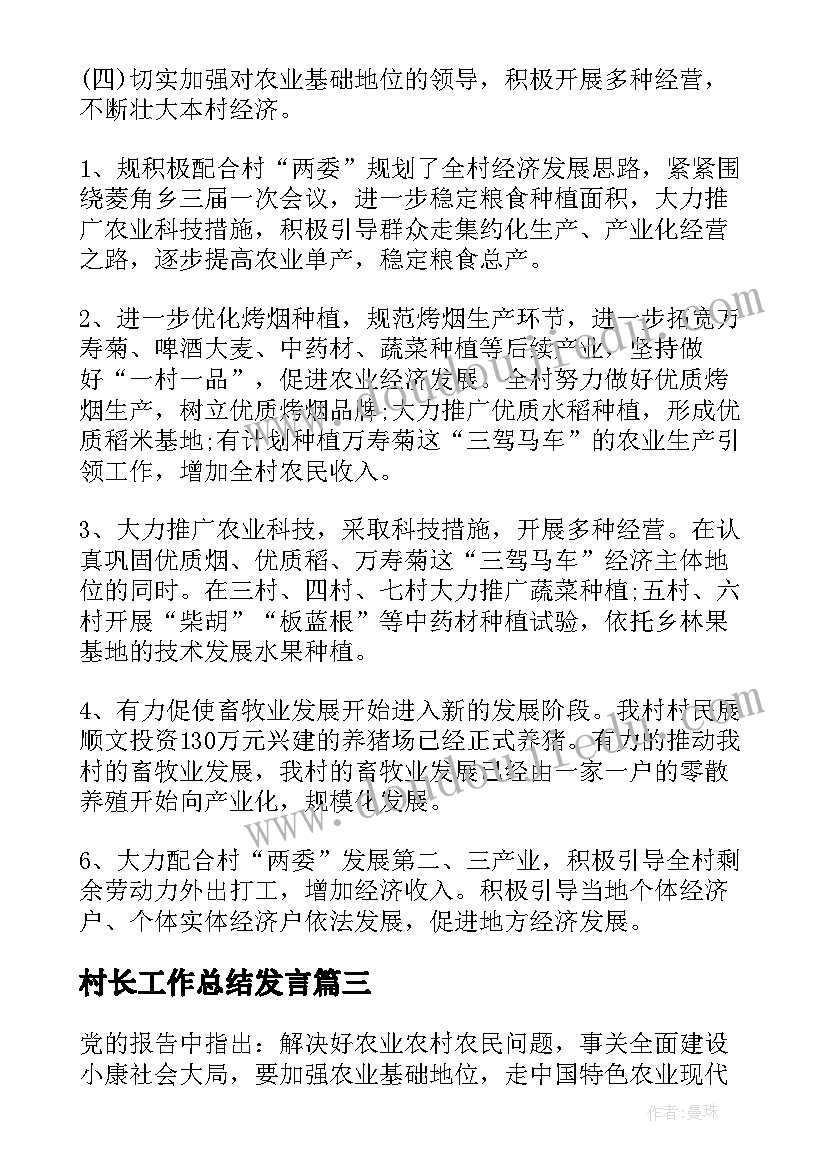 2023年村长工作总结发言(优质5篇)