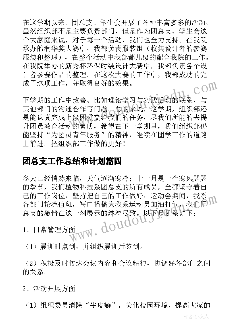 2023年团总支工作总结和计划(实用9篇)