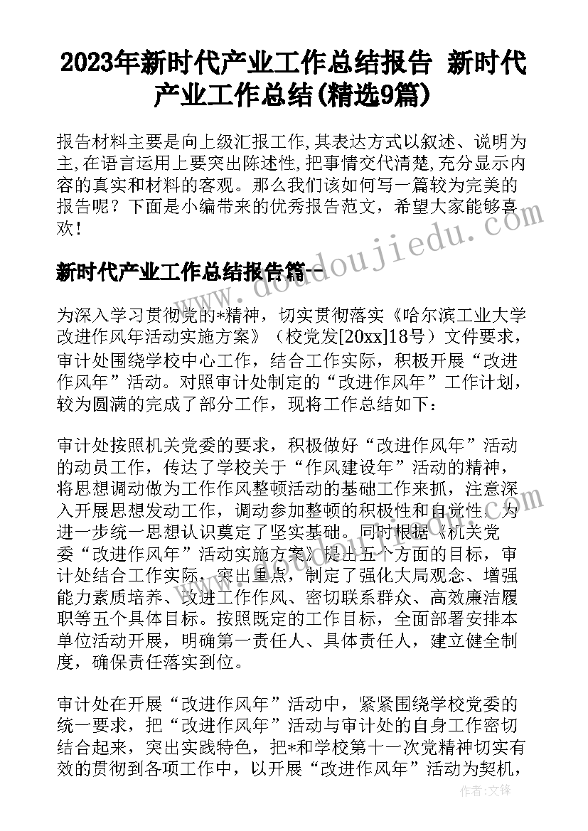 2023年新时代产业工作总结报告 新时代产业工作总结(精选9篇)