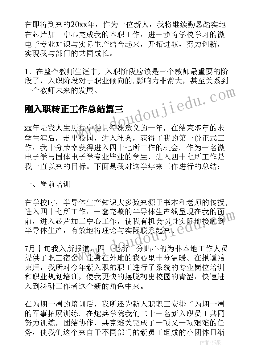 最新刚入职转正工作总结 刚入职的工作总结(精选10篇)