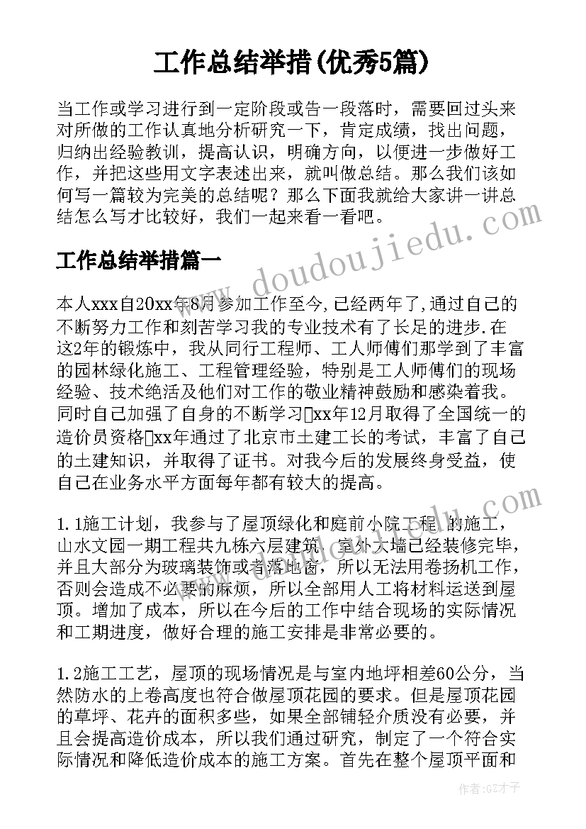 工作总结举措(优秀5篇)