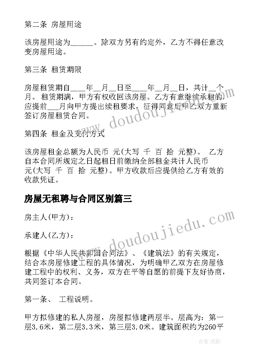 最新房屋无租聘与合同区别(优质10篇)