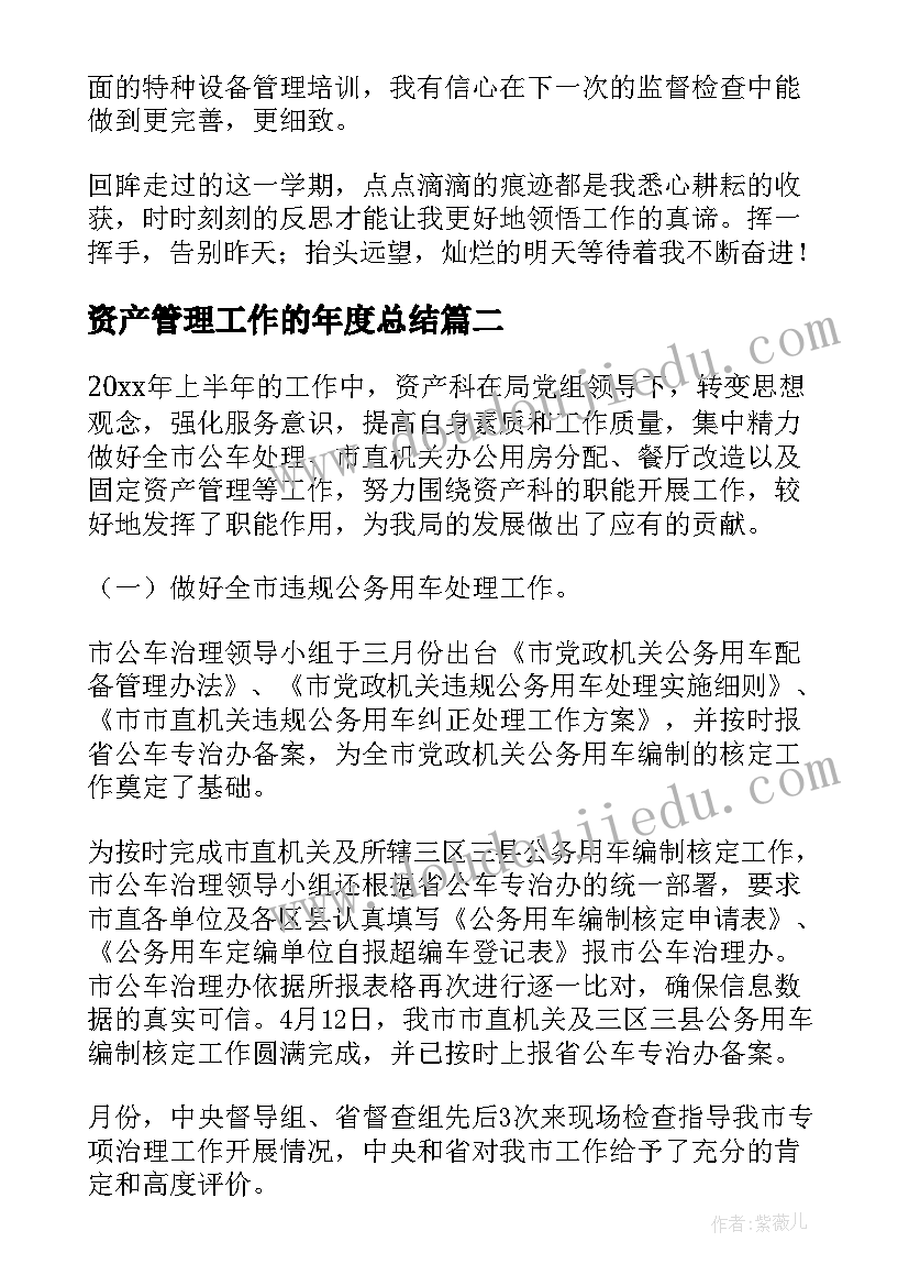 资产管理工作的年度总结(精选8篇)