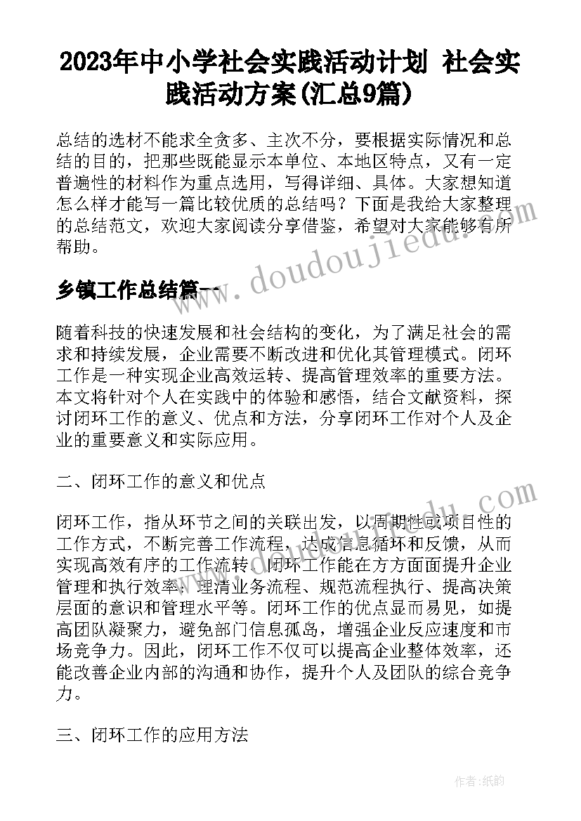 2023年中小学社会实践活动计划 社会实践活动方案(汇总9篇)