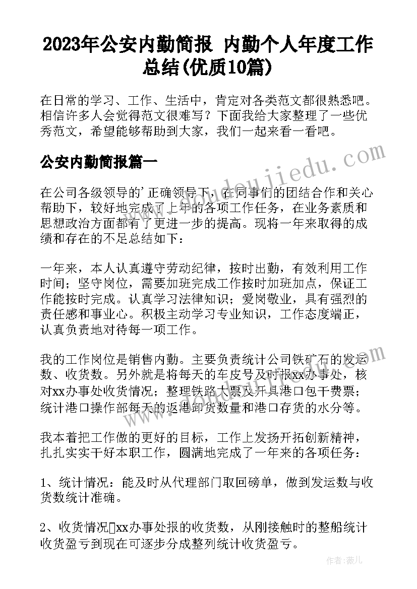 2023年公安内勤简报 内勤个人年度工作总结(优质10篇)