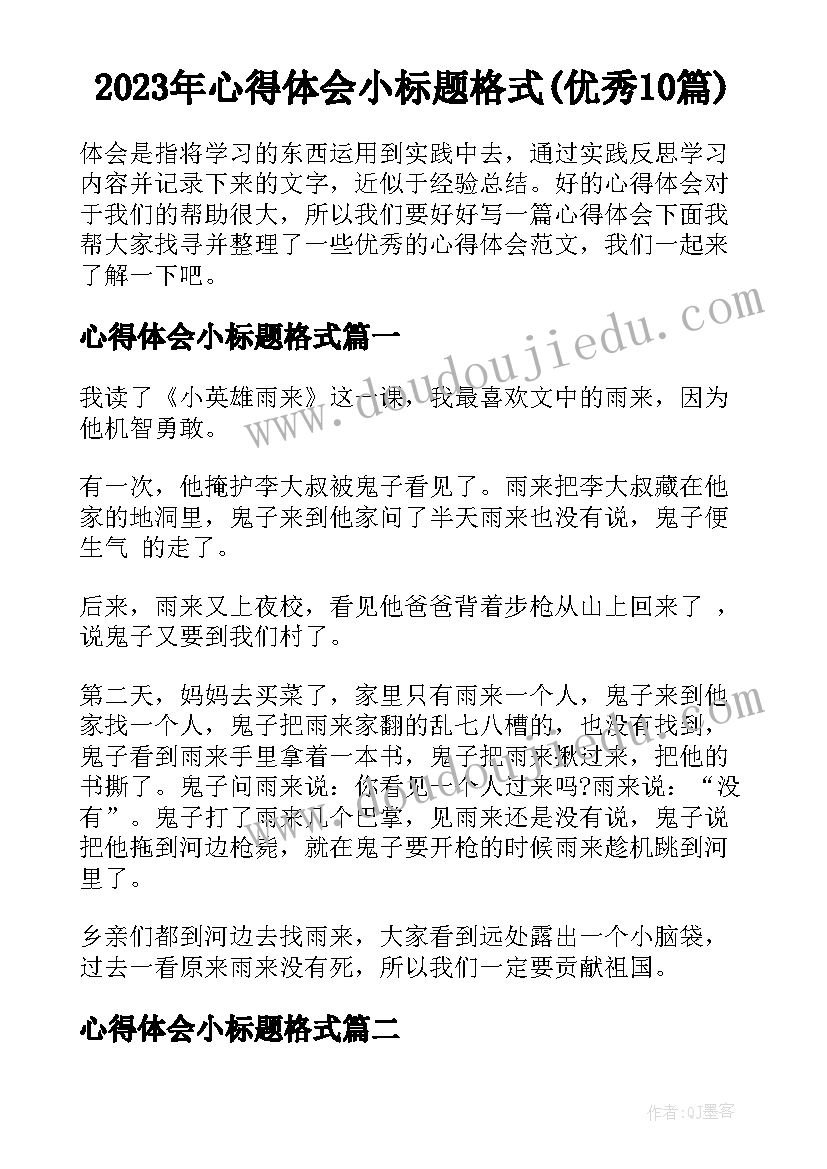 2023年心得体会小标题格式(优秀10篇)