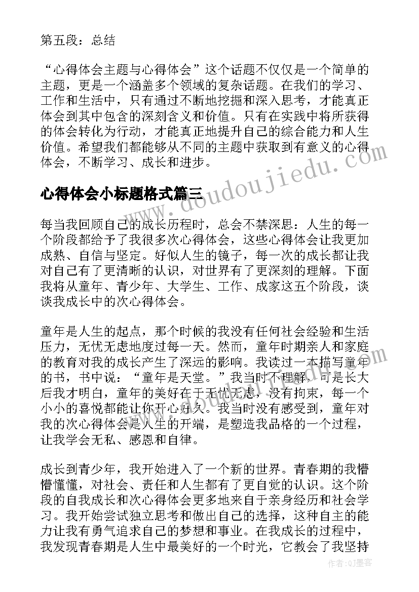 2023年心得体会小标题格式(优秀10篇)