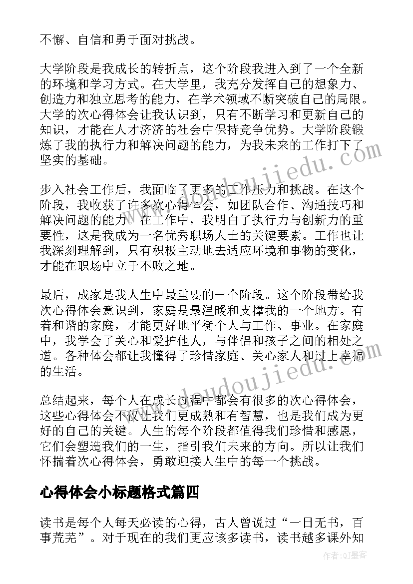 2023年心得体会小标题格式(优秀10篇)