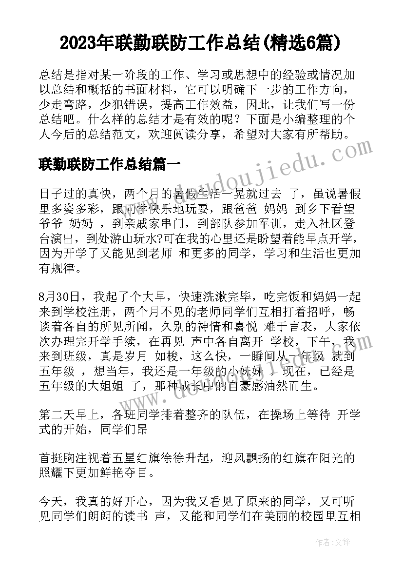 2023年联勤联防工作总结(精选6篇)