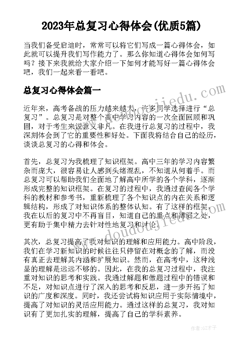 2023年总复习心得体会(优质5篇)