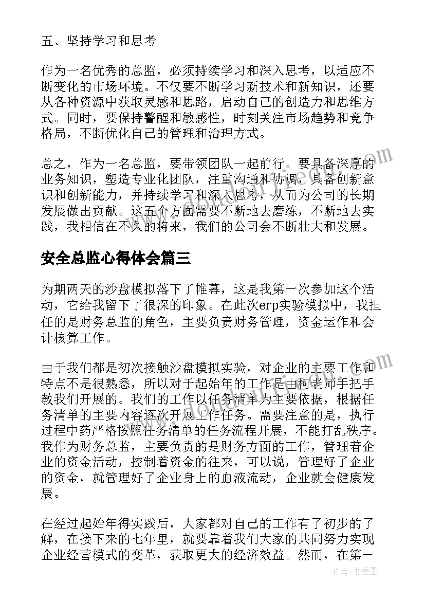 2023年安全总监心得体会 销售总监年终心得体会(大全5篇)