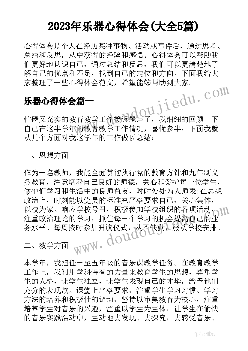 2023年乐器心得体会(大全5篇)