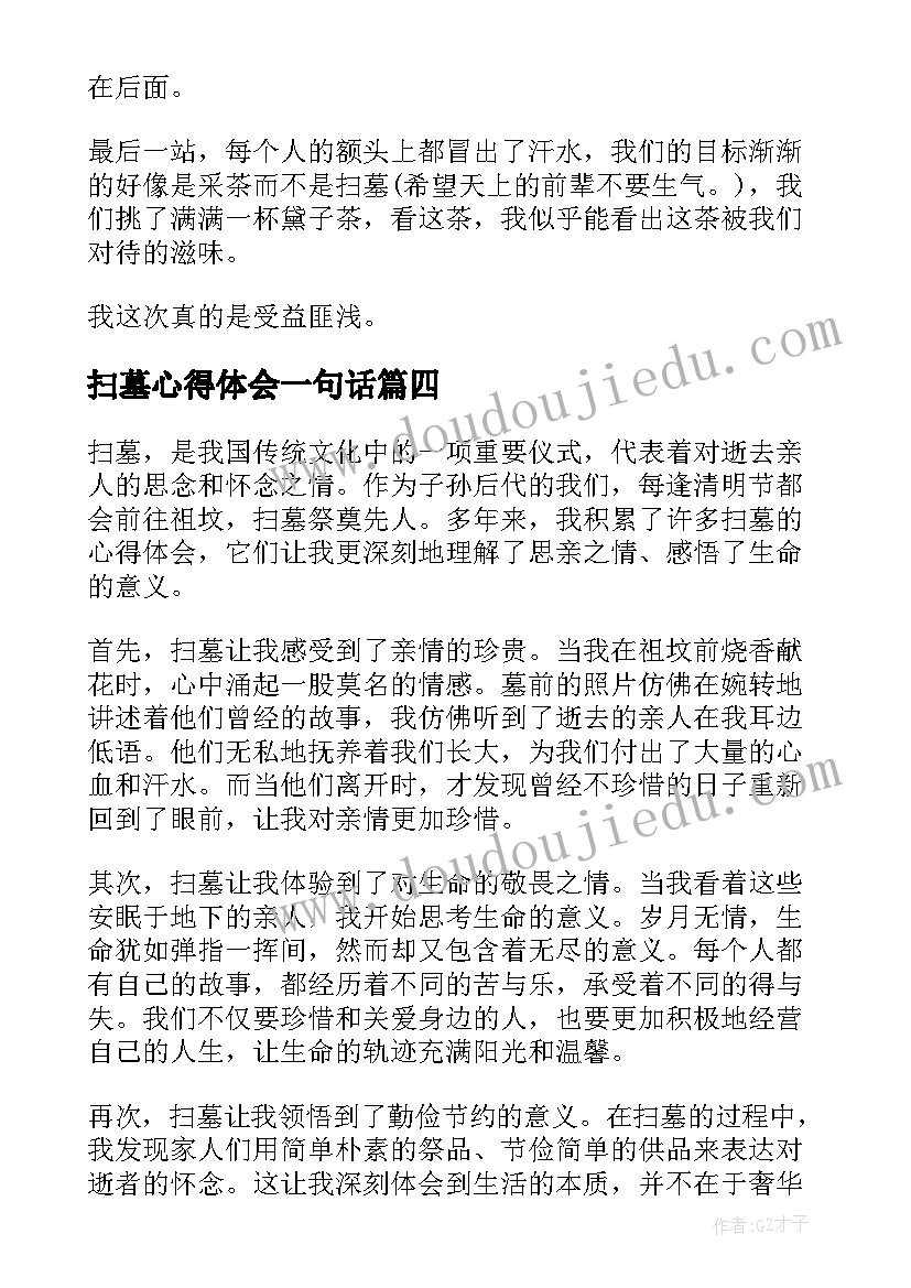 2023年扫墓心得体会一句话(优质6篇)