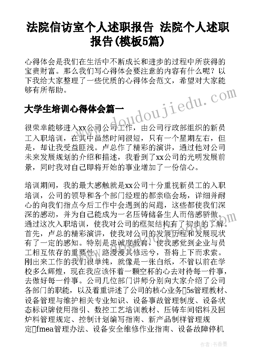 法院信访室个人述职报告 法院个人述职报告(模板5篇)