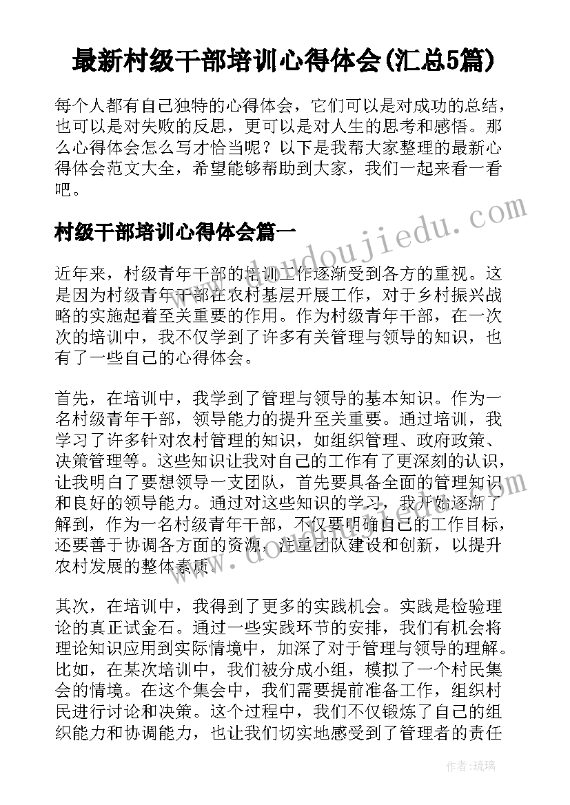 最新村级干部培训心得体会(汇总5篇)