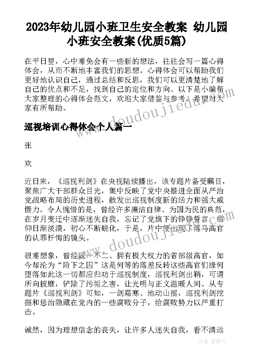 2023年幼儿园小班卫生安全教案 幼儿园小班安全教案(优质5篇)