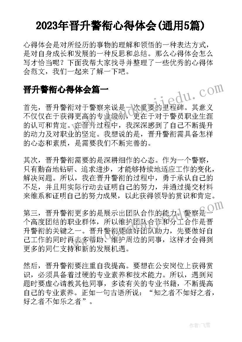 2023年晋升警衔心得体会(通用5篇)