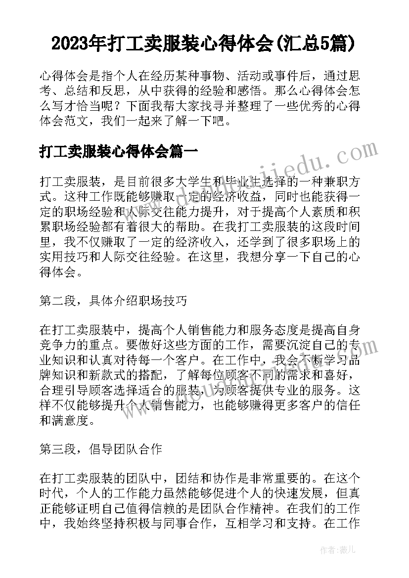 2023年打工卖服装心得体会(汇总5篇)