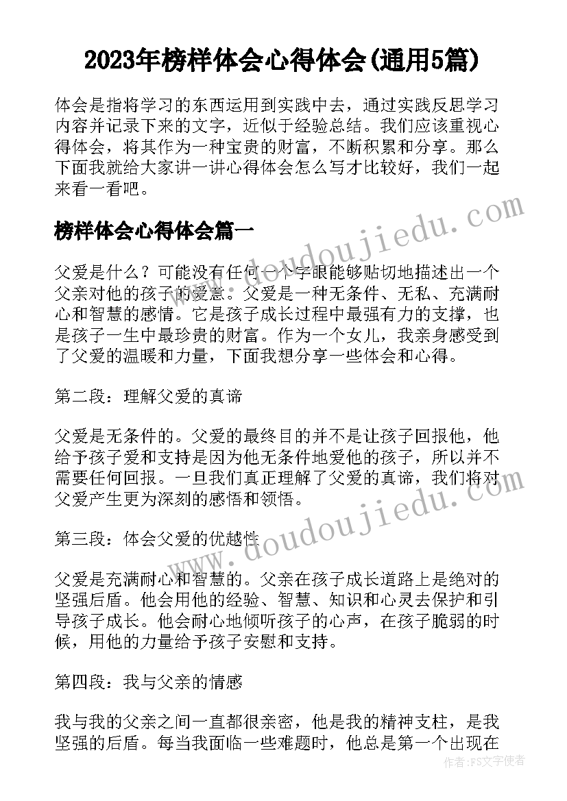 2023年榜样体会心得体会(通用5篇)