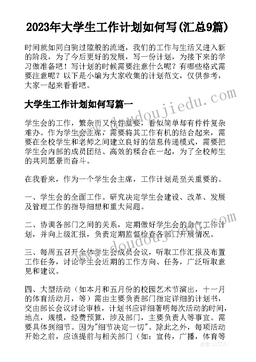 2023年大学生工作计划如何写(汇总9篇)