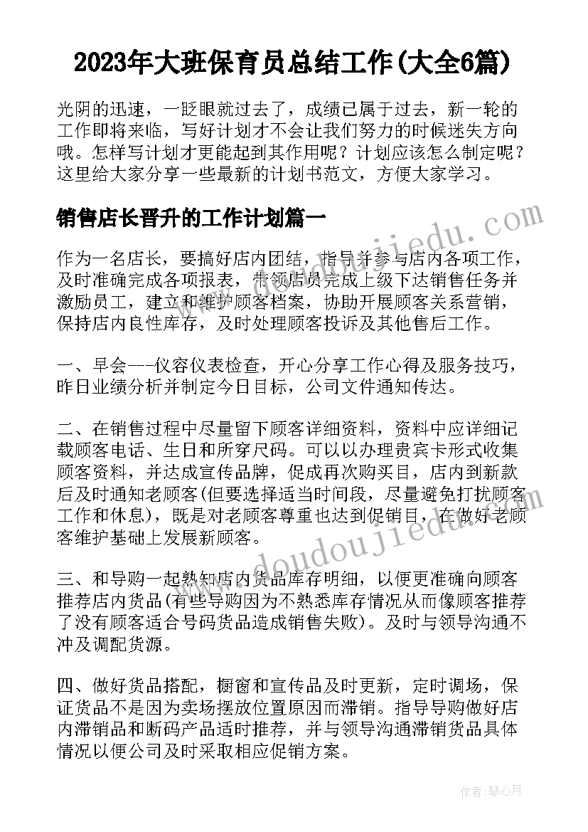 2023年大班保育员总结工作(大全6篇)