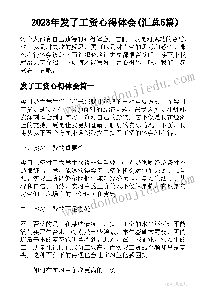 2023年发了工资心得体会(汇总5篇)