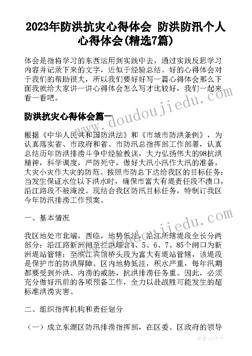 2023年防洪抗灾心得体会 防洪防汛个人心得体会(精选7篇)