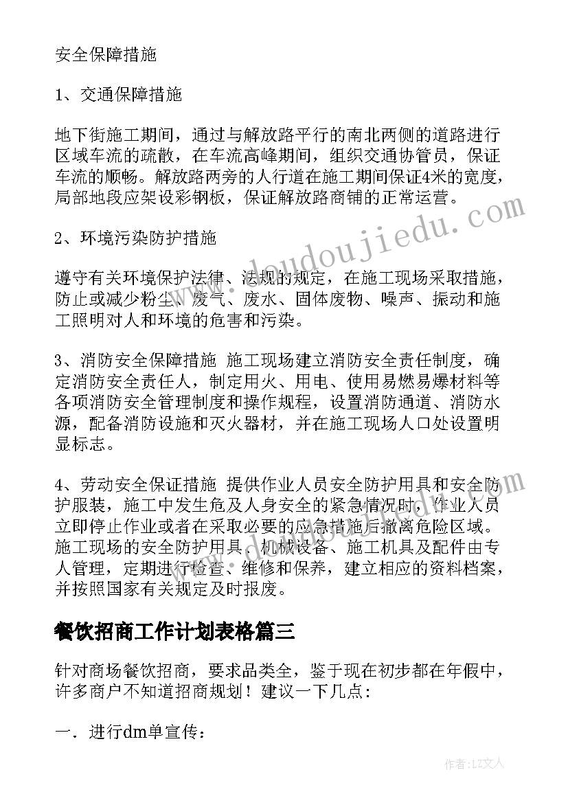 餐饮招商工作计划表格(精选5篇)