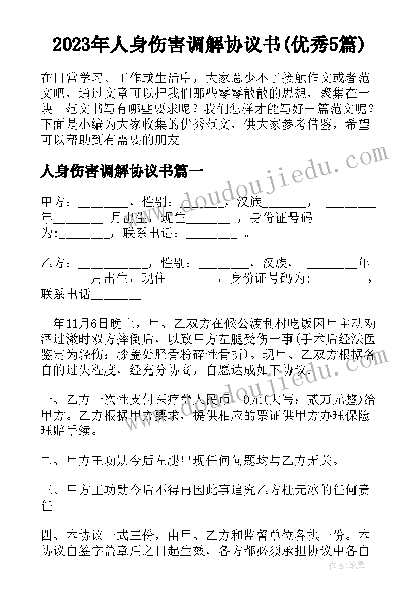 2023年人身伤害调解协议书(优秀5篇)