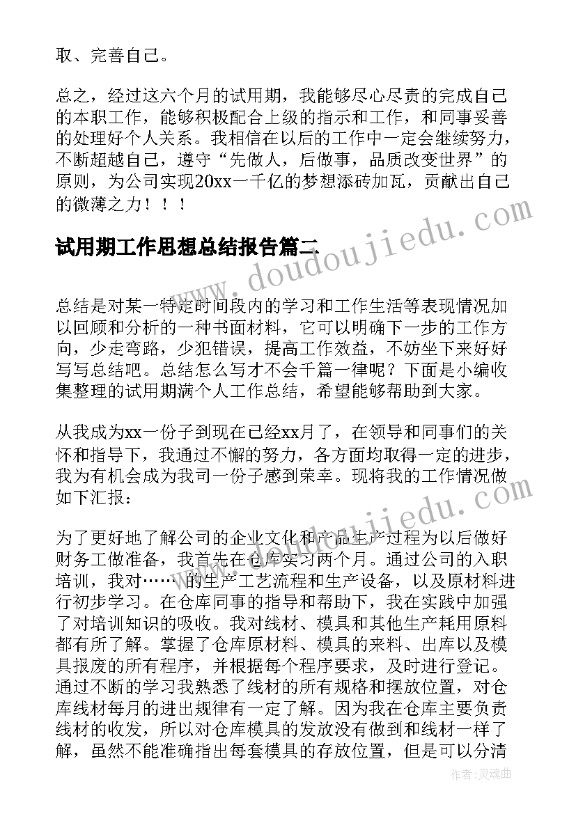 试用期工作思想总结报告 试用期满个人工作总结(优质5篇)