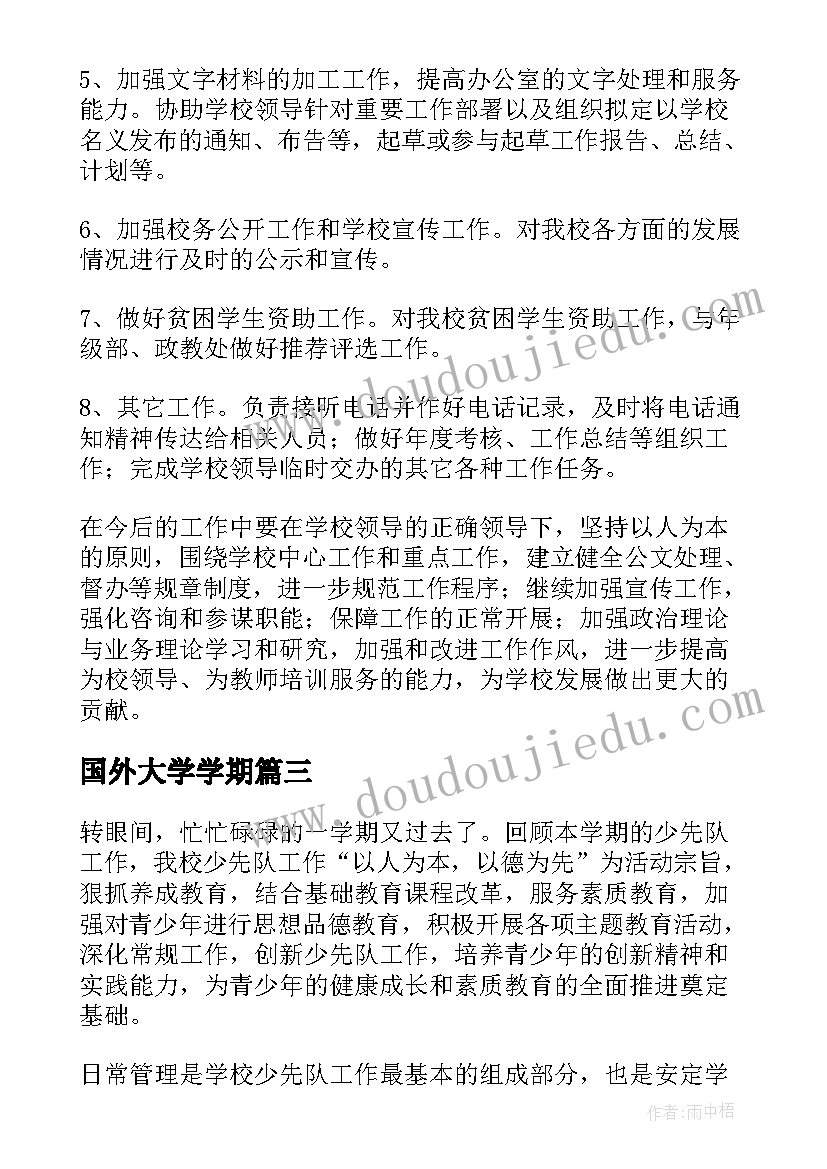 最新国外大学学期 学校工作总结(优质9篇)