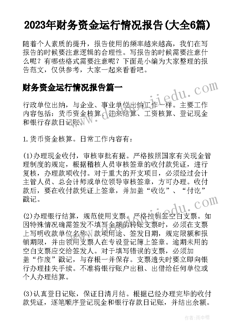 2023年财务资金运行情况报告(大全6篇)