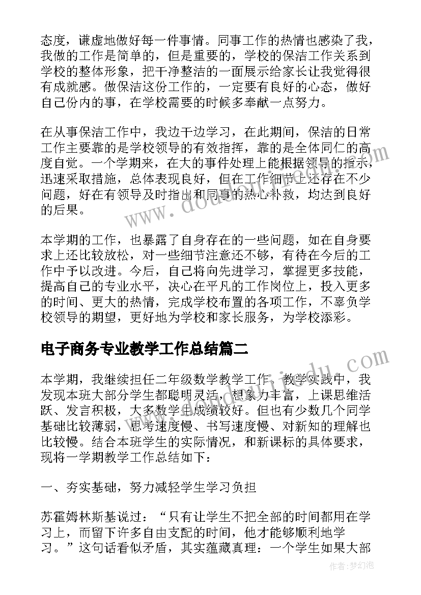 最新电子商务专业教学工作总结 学校后勤工作专业技术工作总结(汇总5篇)