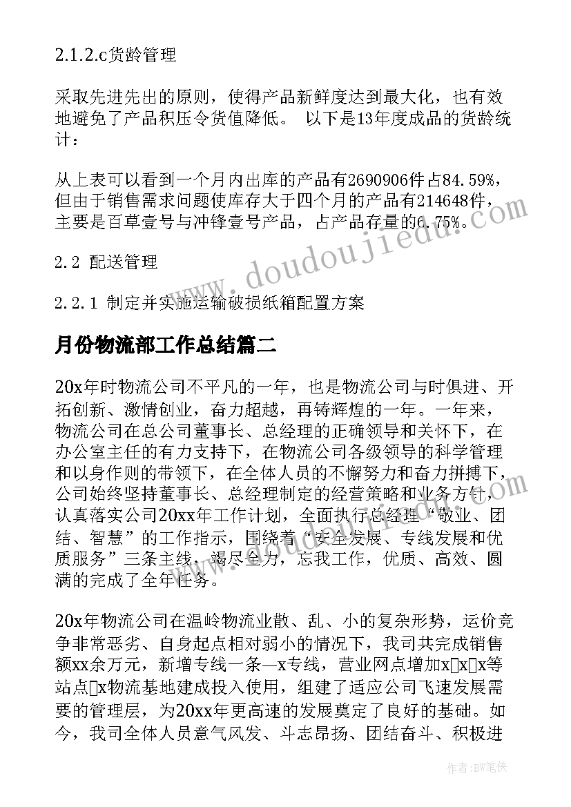 最新月份物流部工作总结 物流部工作总结(通用8篇)