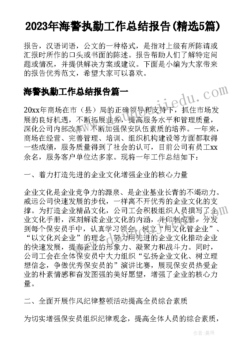 2023年海警执勤工作总结报告(精选5篇)