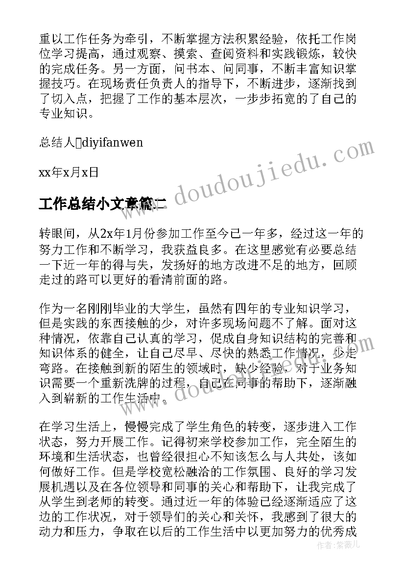 最新工作总结小文章(优秀5篇)