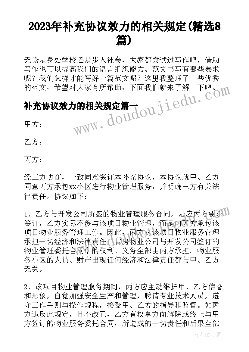 2023年补充协议效力的相关规定(精选8篇)