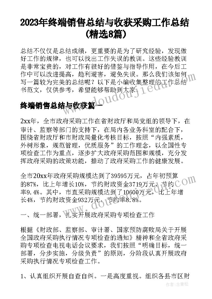 2023年终端销售总结与收获 采购工作总结(精选8篇)