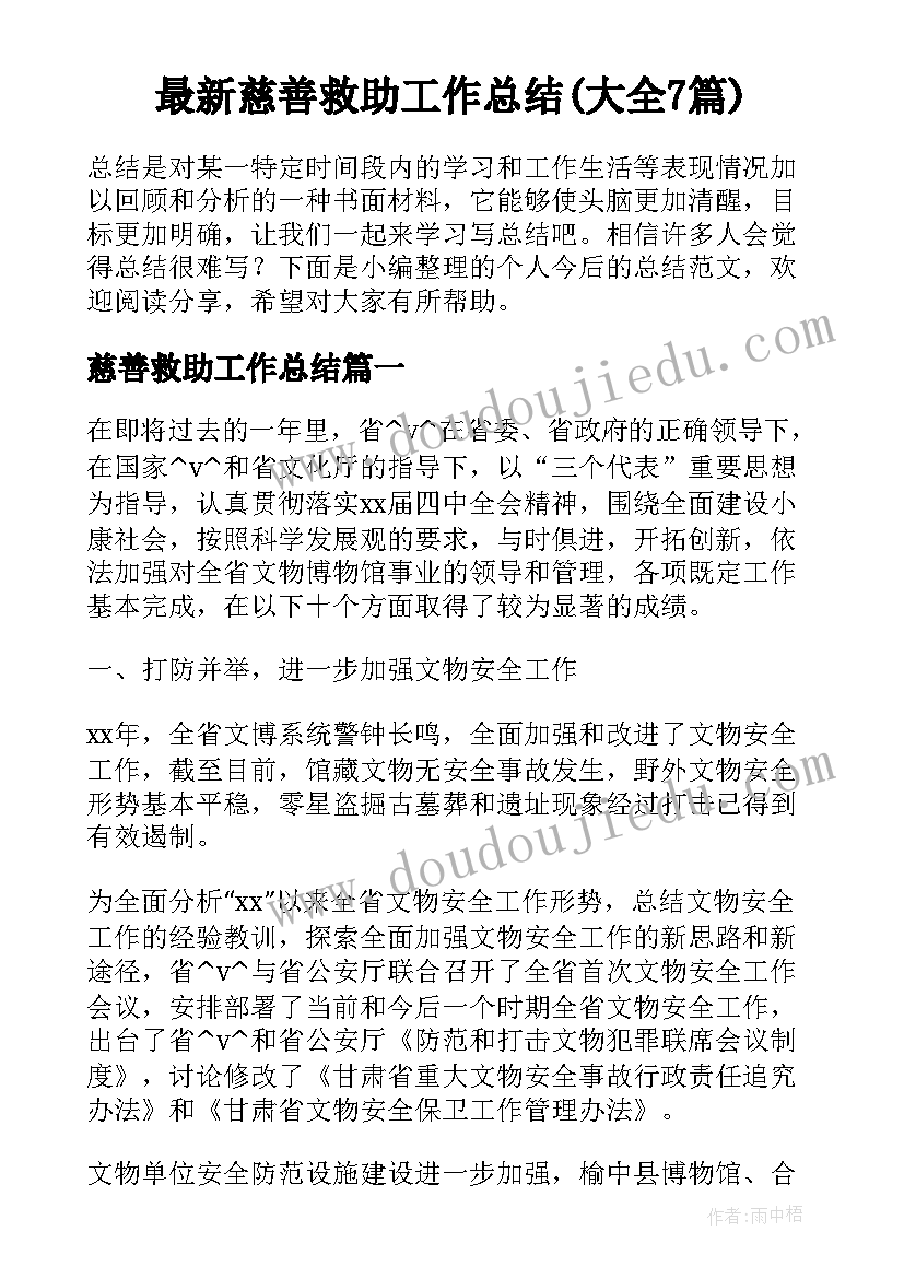 最新慈善救助工作总结(大全7篇)