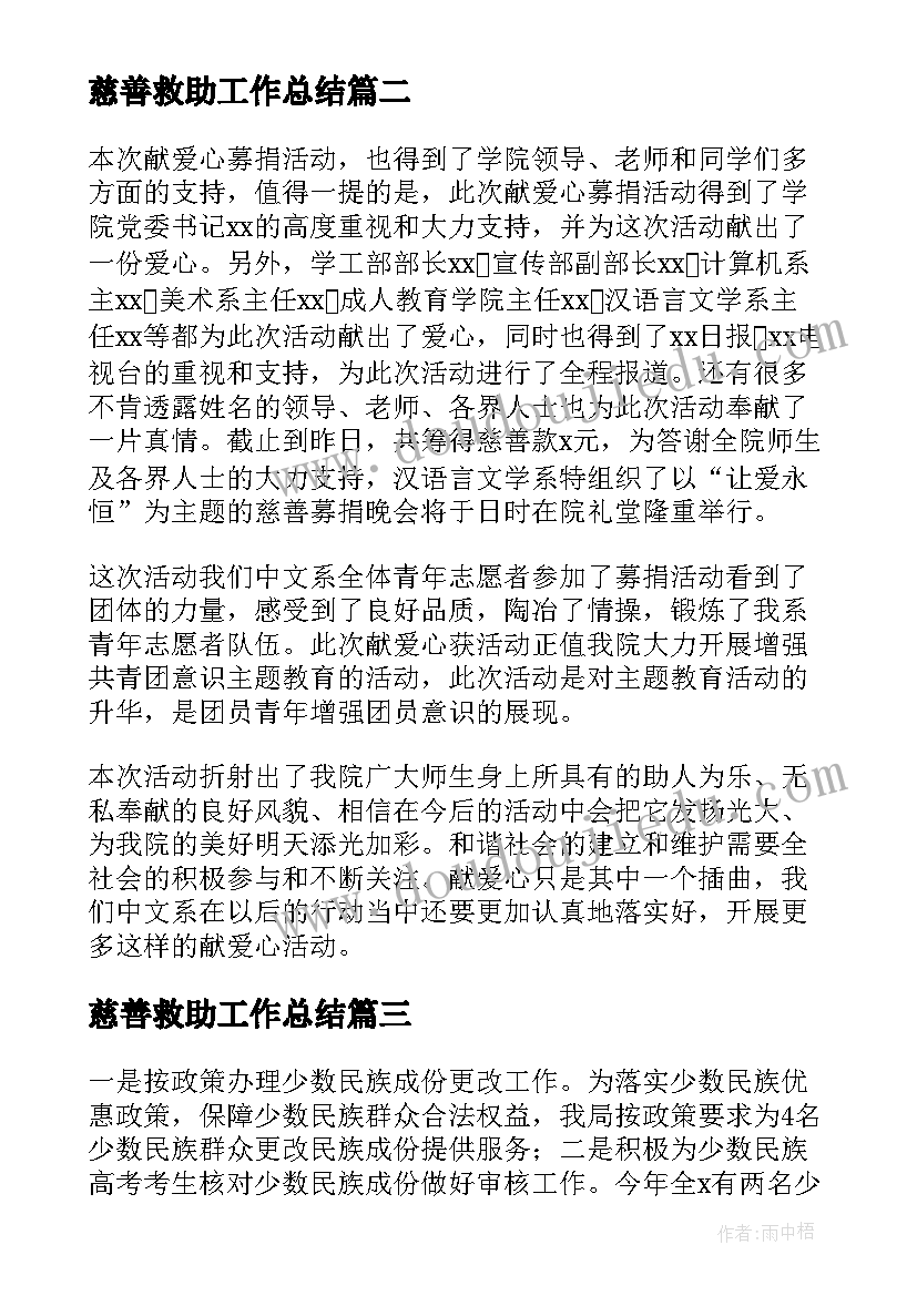 最新慈善救助工作总结(大全7篇)