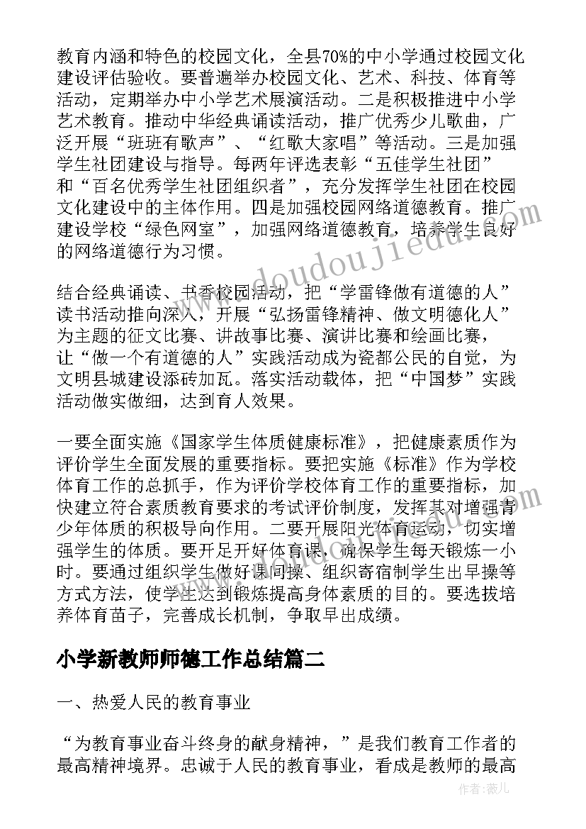 小学新教师师德工作总结 小学教师德育工作总结(汇总6篇)