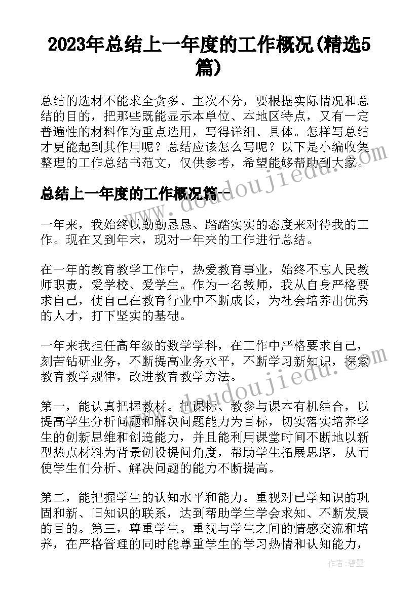 2023年总结上一年度的工作概况(精选5篇)