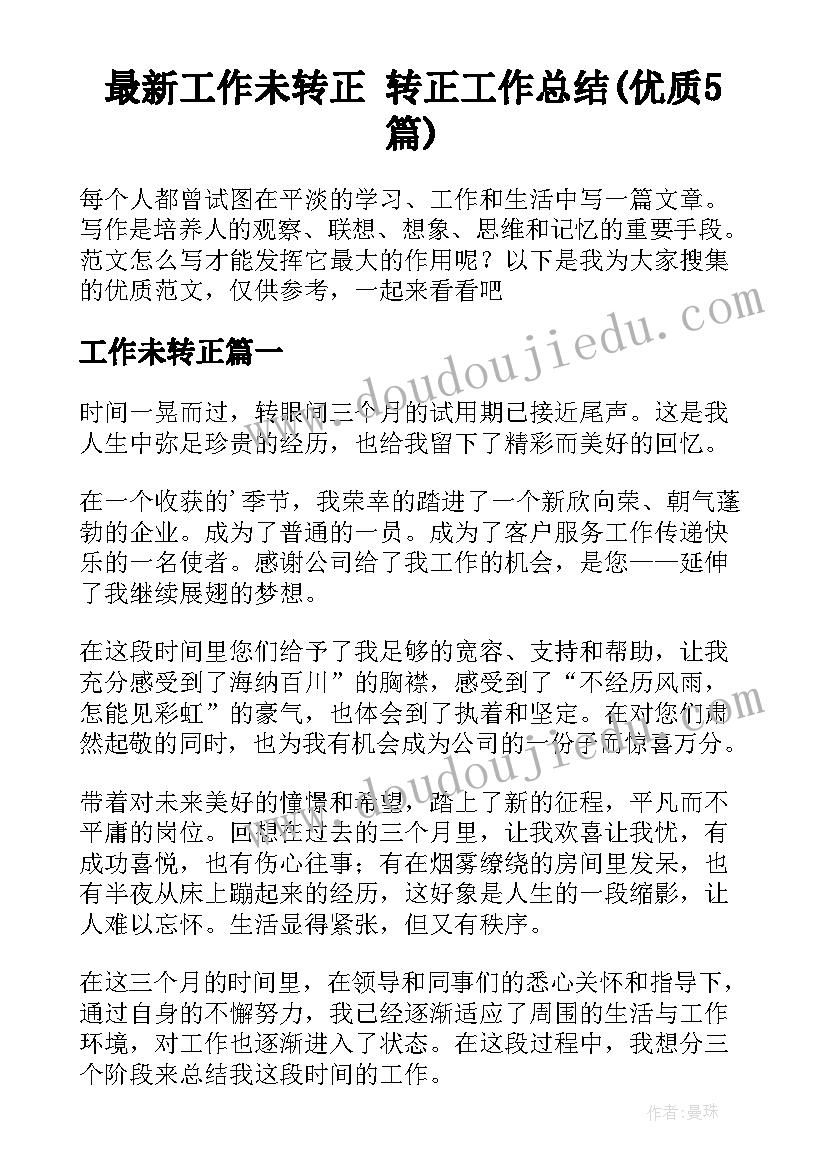 最新工作未转正 转正工作总结(优质5篇)