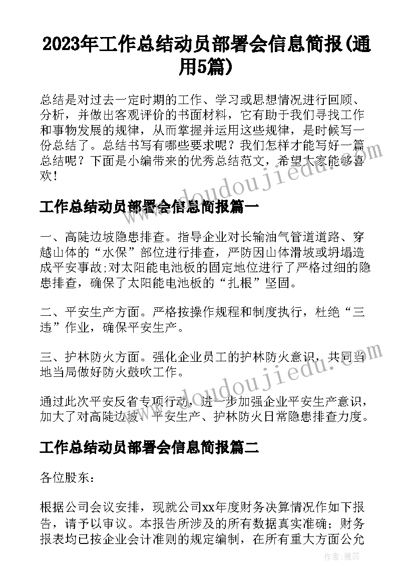 2023年工作总结动员部署会信息简报(通用5篇)