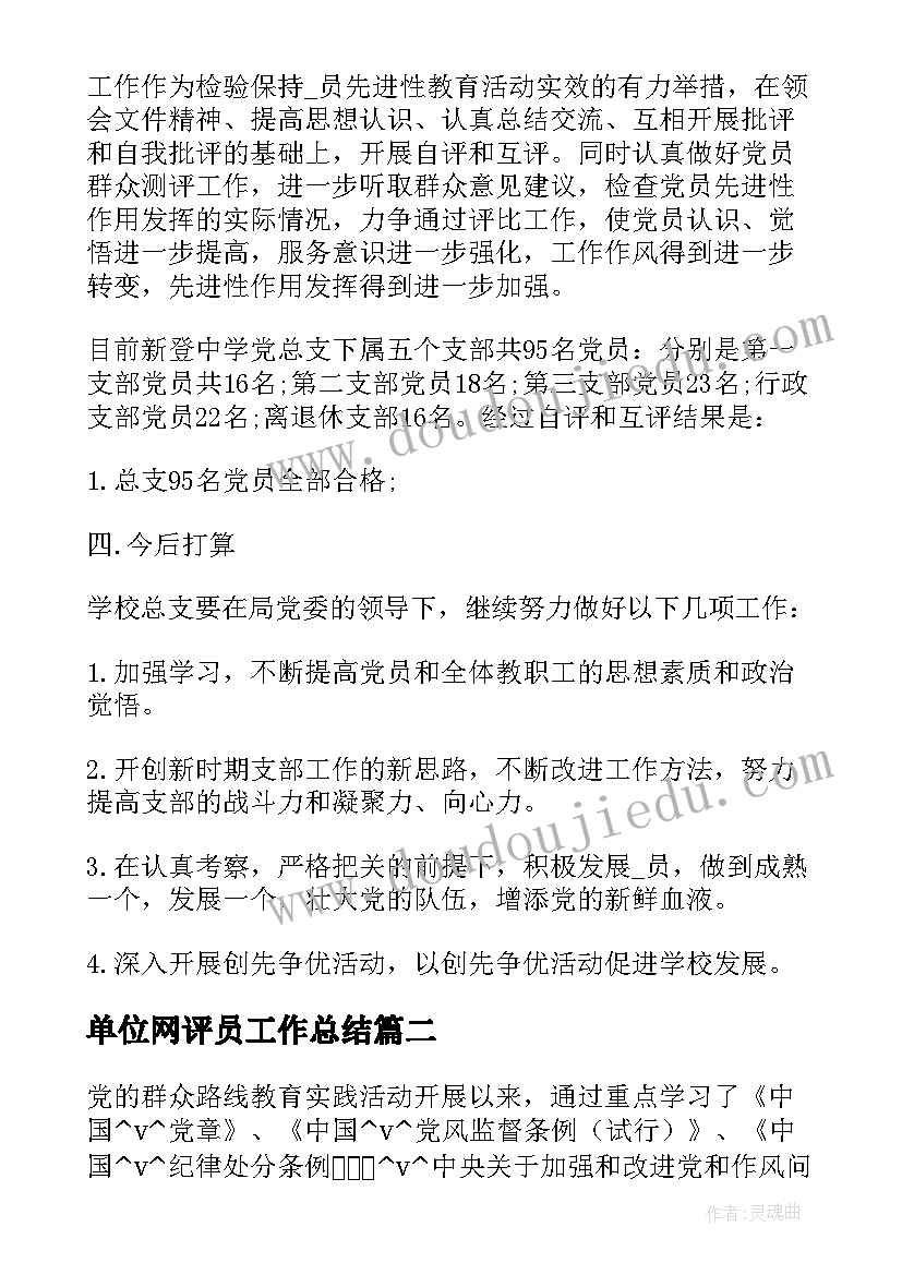 最新单位网评员工作总结(模板7篇)