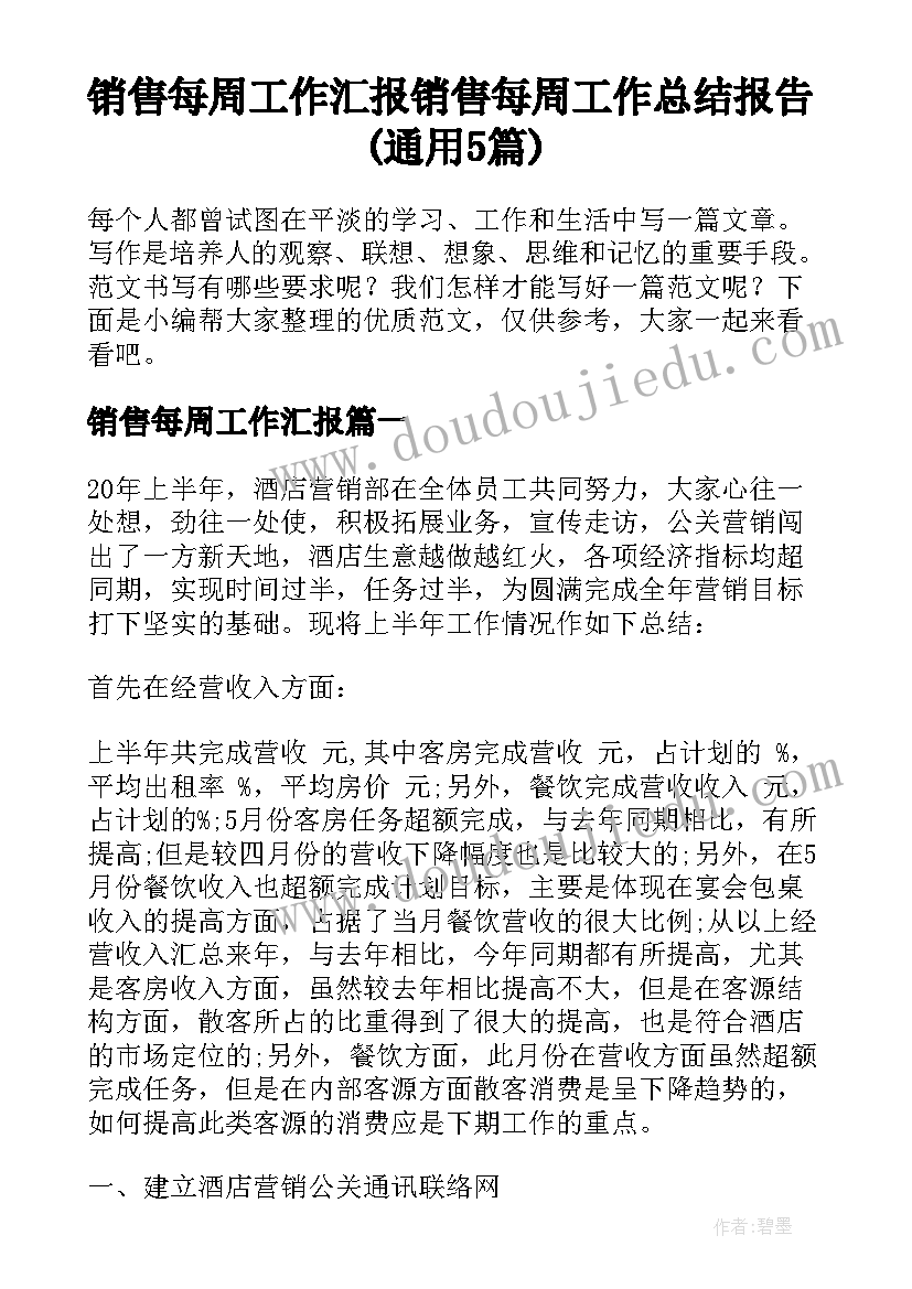 销售每周工作汇报 销售每周工作总结报告(通用5篇)