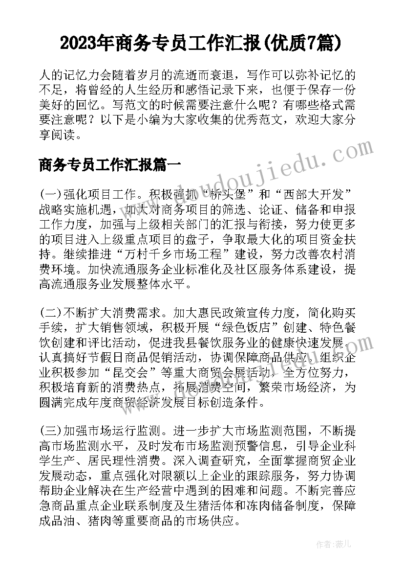 2023年商务专员工作汇报(优质7篇)